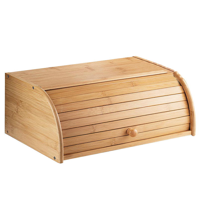 Bamboo Storage Box Rectangle-Shaped Rolling Shutter Door Bread Snack Sundries Storage Bread Box for Kitchen Use