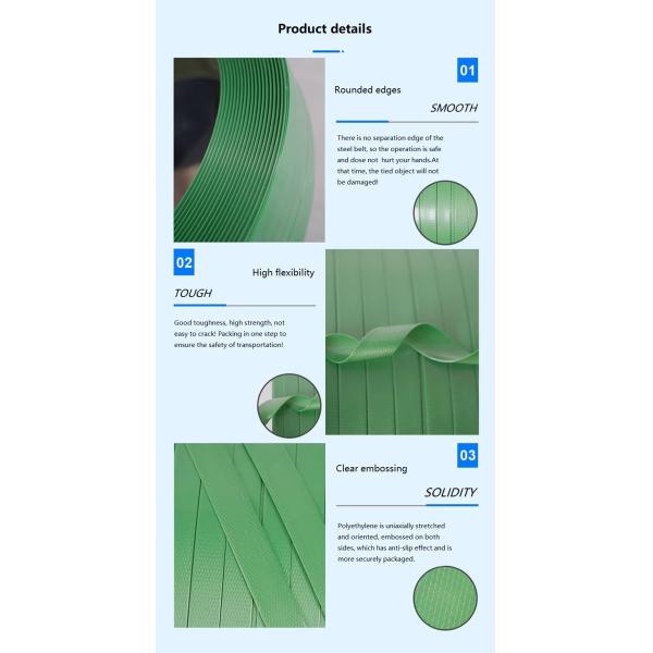 Custom Green PET Strapping Roll High Tension Polyester Band With 9-32mm Customized