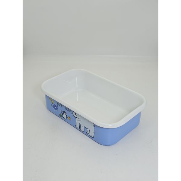 25cm Light Blue Arctic Animal Printed Rectangular Enamel Container Oven Safe Enamel Baking Bowl For Fridge Storage Food Preparation