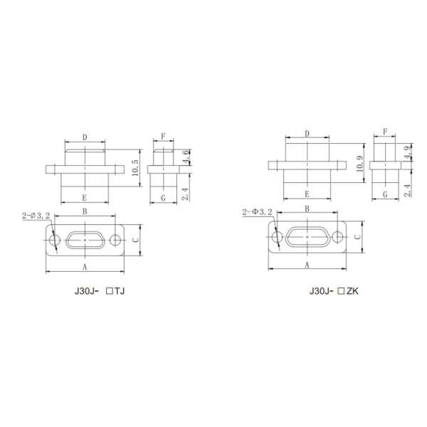 Miniature Rectangular Connector J30J-25ZKL 25 Pin Jack Female Connector
