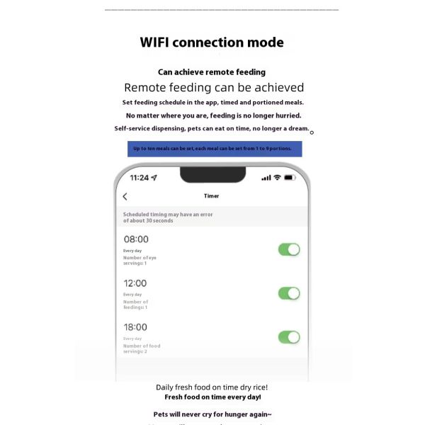 Smart WIFI Automatic Pet Feeder Solid Pattern Stainless Steel Mobile Phone Remote Control Via APP New Dual Chargeable Plastic