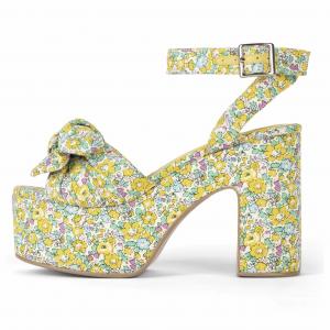 China Printed 10cm Womens Wedge Heeled Shoes Bow Tie Slender Straps on sale