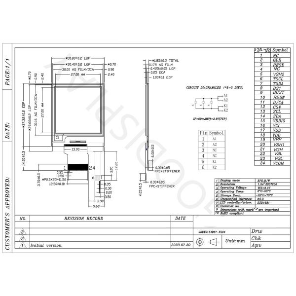 1.54'' 200*200 monochrome SPI interface e-paper display EPD