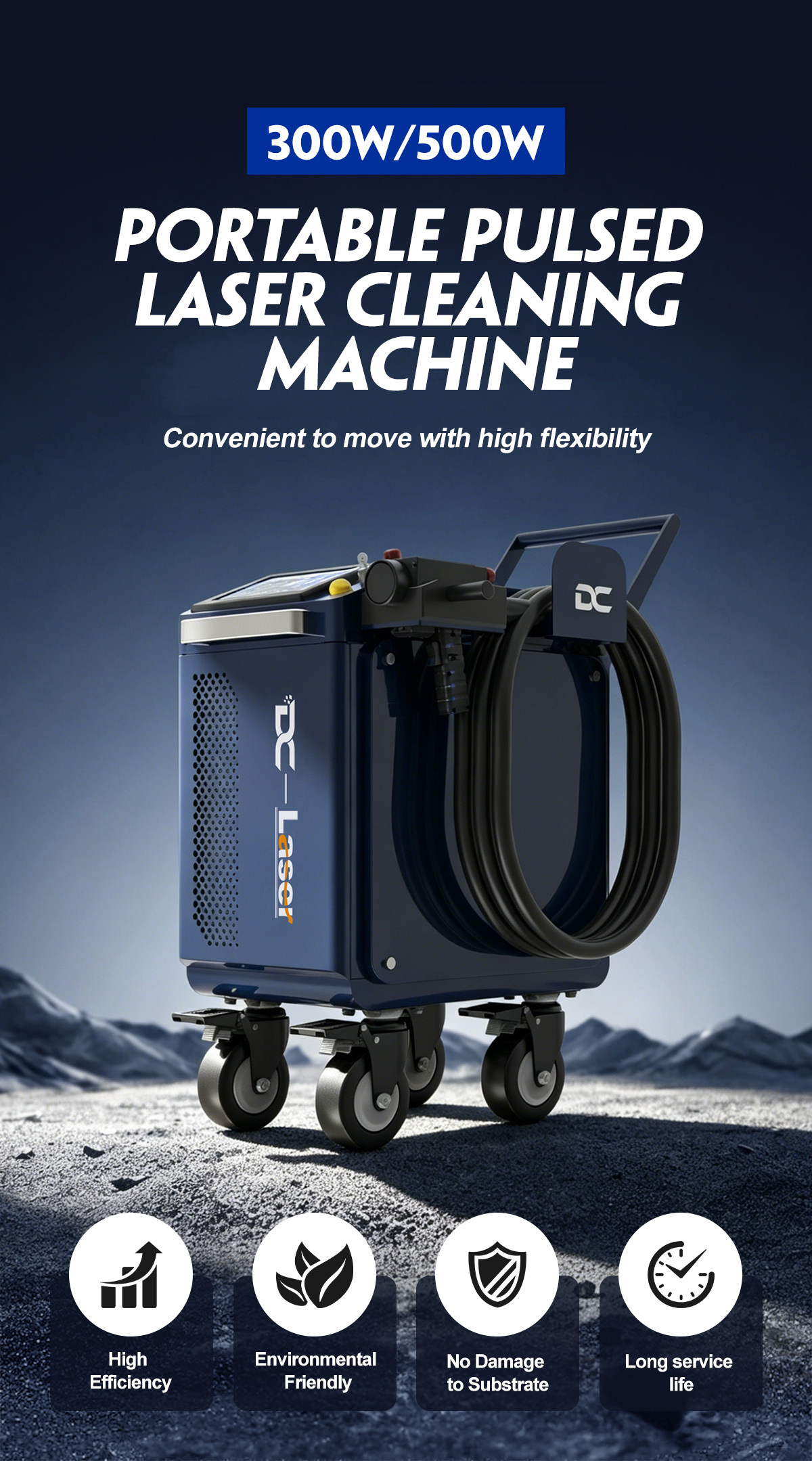 300W 500W Trolley-type Pulsed Laser Cleaning Machine