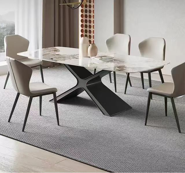 Modern 6 Seater Dining Table Set 8 Seater Sintered Stone Rectangular Dining Table for Kitchen Living Room Restaurant Furniture