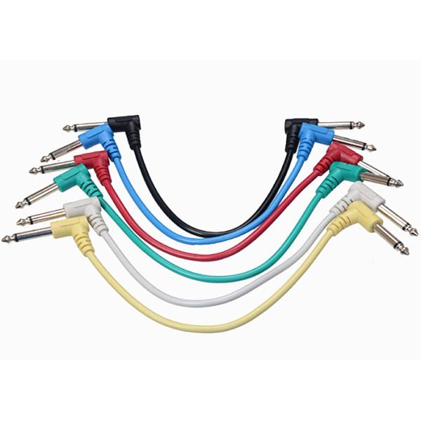 Colorful 6pcs Audio Visual Cables , Electric Guitar Cable 90 Degree 6.35mm