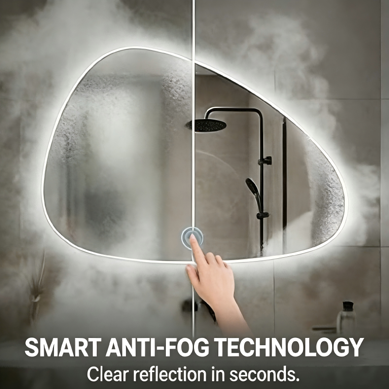 Irregular Shape LED Mirror Artistic Water Drop Vanity Mirror with Dimmable Lights & Anti-Fog Function for Bathroom Living Room
