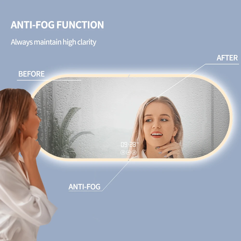 Dimmable LED Arched Bathroom Mirror Waterproof Ip44 Color Temperature Adjustable