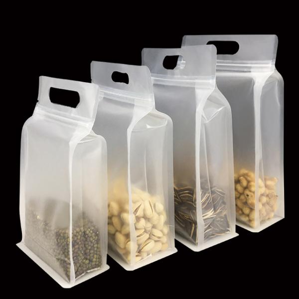 Custom Zip Lock Zipper Eight Side Seal Gusseted Flat Bottom Snack Food Packaging Bags