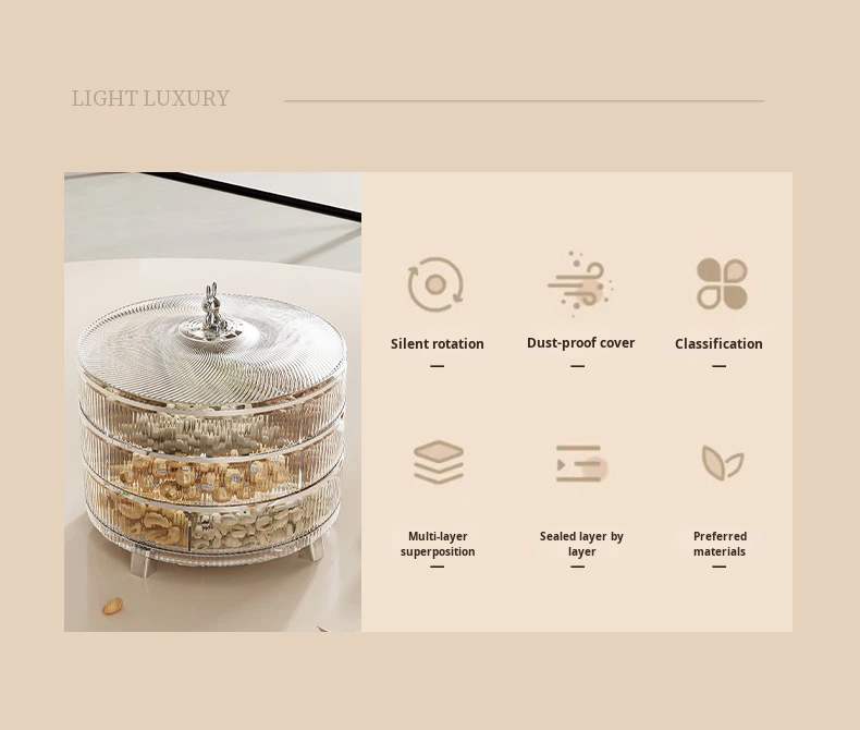 Light Luxury Multi-Layer Stackable Storage Box Household Living Room Coffee Table Nut Tray Dried Fruit Storage Box for Food