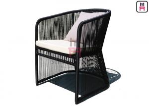China Aluminum Frame Outdoor Restaurant Tables , Black Rope Rattan Dining Chair With Armrest  on sale