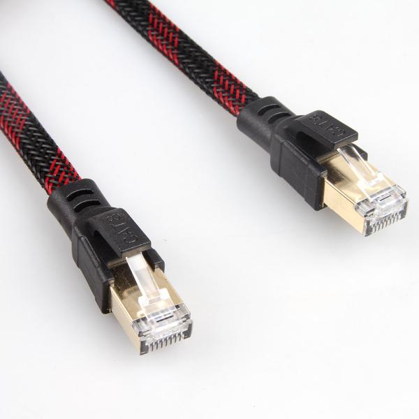 Cat8 Stable Nylon Braided Ethernet Cable Red Black Anti Interference