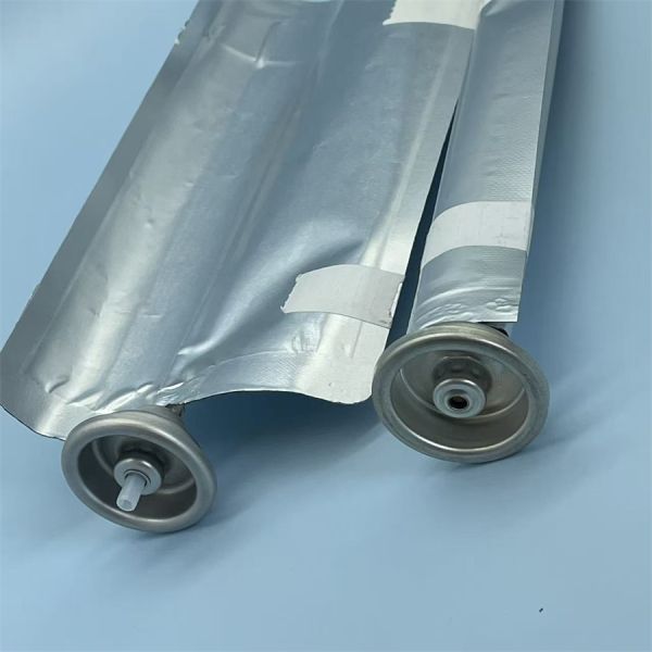 Bag-on-Valve assembly with flexible inner bag visible