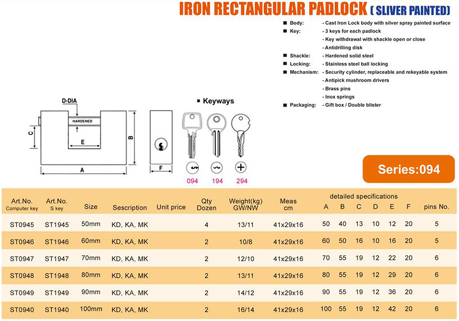 IRON RECTANGULAR PADLOGK (SLIVER PAINTED)