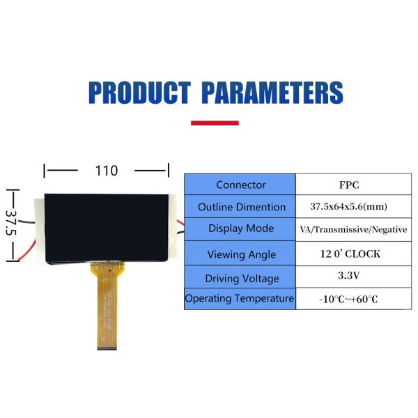 Industrial VA Negative Transmissive LCD Display Panel 2.9 Inch with FPC Connector for Surveying Instruments and Testing Equipment