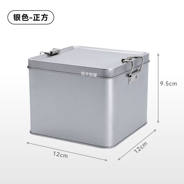 Rectangular Metal Cake Tin Cans Storage Box Hinge Lid Cookie Candy Food