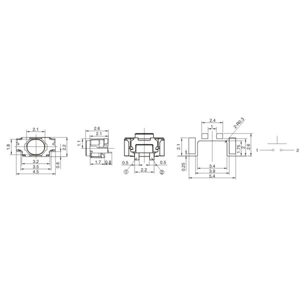 Small Turtle Side Press 4.5x2.2 Tactile Switch 4 Pin With Positioning Column