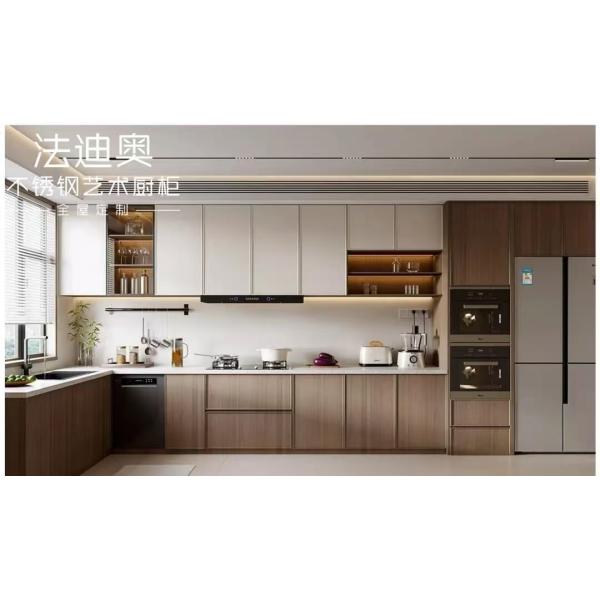 Fadior Warm Wood Stainless Steel Kitchen Cabinet with Integrated Appliances