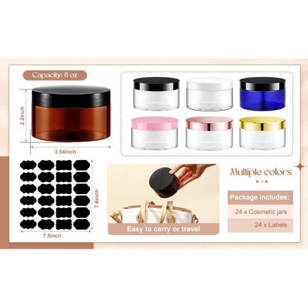 Plastic Jar Container With Lid And Label Refillable Empty Round Clear PET Cosmetic Sample Containers For Lotion, Cream, Ointments, Body Butter, Makeup