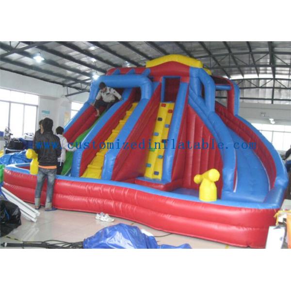 Exciting 3 Lanes Backyard Inflatable Water Slides With Swimming Pool
