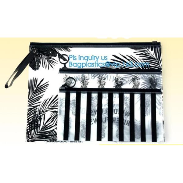 slider LDPE A5 plastic document bag, Zipper slider clear custom undergarment packaging bag, Frosted PVC Swimwear Packing