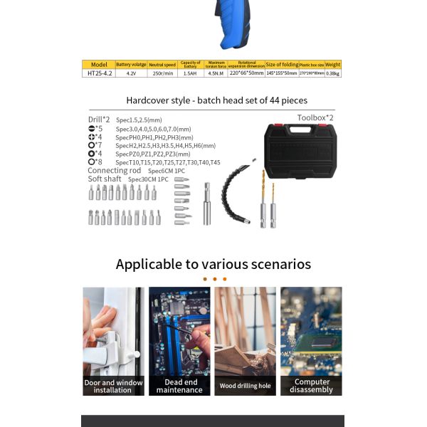 Compact USB-Charging Foldable Electric Screwdriver Quick Industrial Screw Drivers for Door/Window Installation Battery