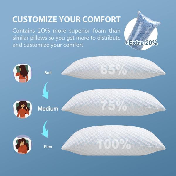 Christmas Pattern Queen 2 Pack Shredded Memory Foam Pillows for Side and Back Sleeper