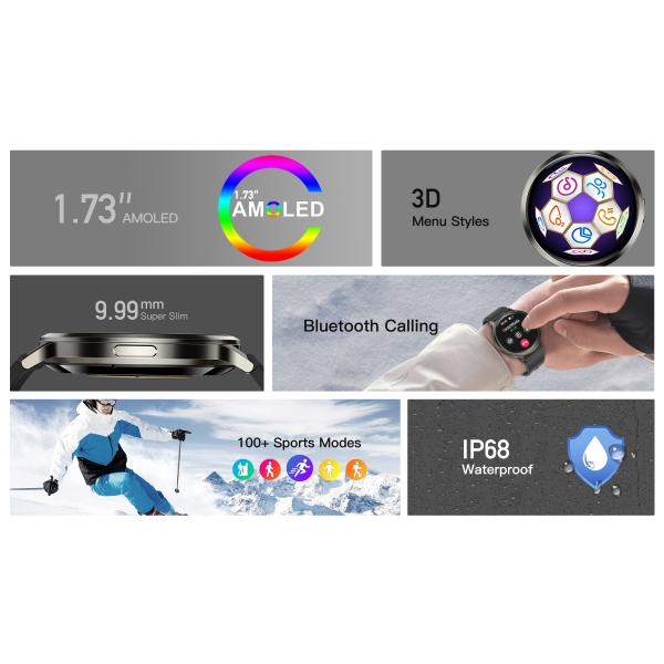 Circle Shape AMOLED Display Smart Watch Heart Rate Sensor And Customizable Theme