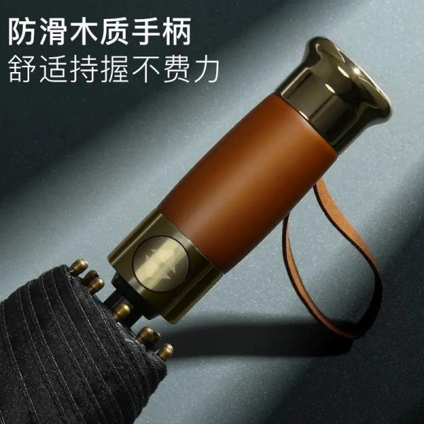 Customized Printed Wooden Handle Solid Wood Automatic Folding Umbrella for Travel Occasion