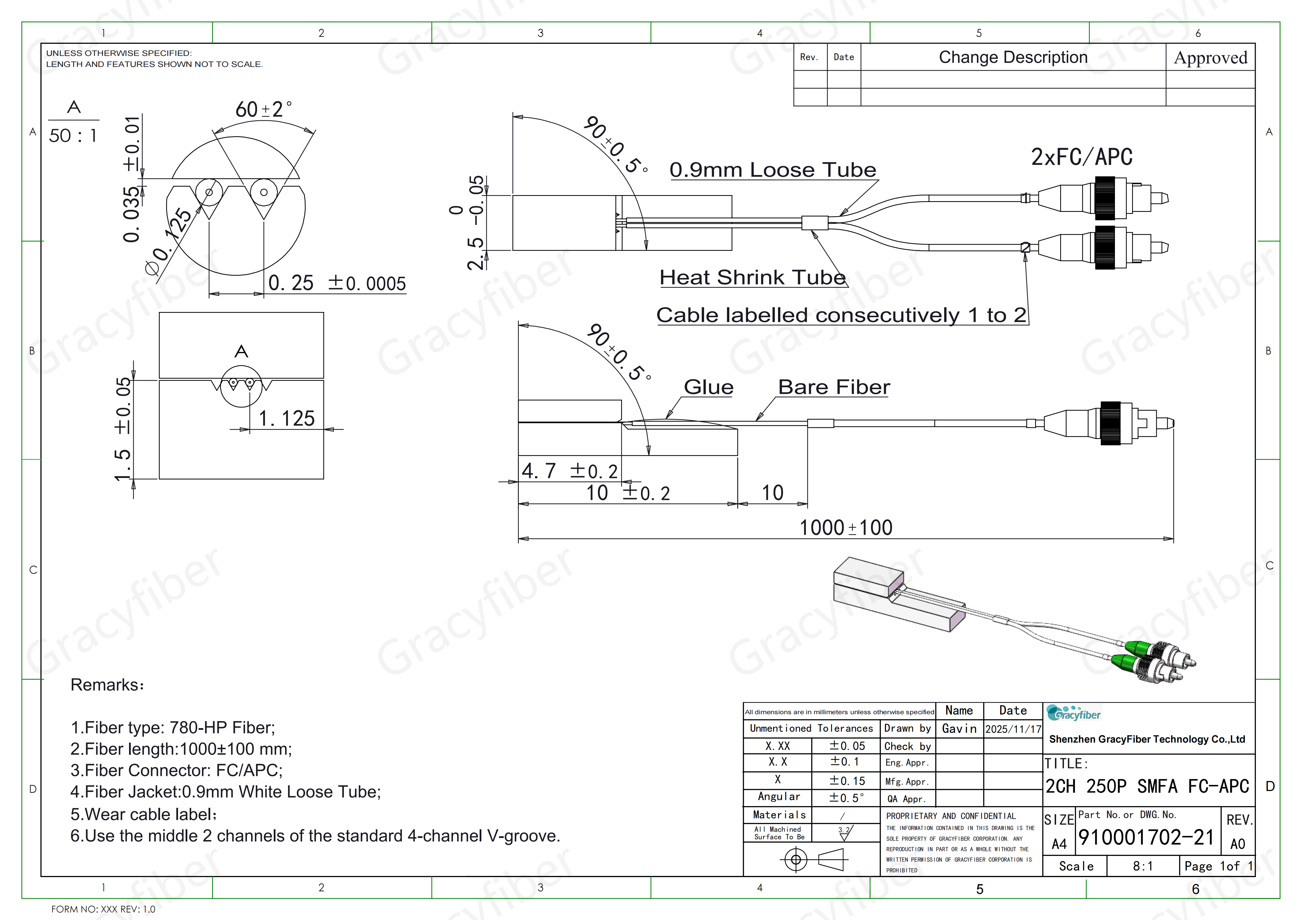 2CH Fiber Array Assemblies | Custom 2-Channel Optical Fiber Arrays