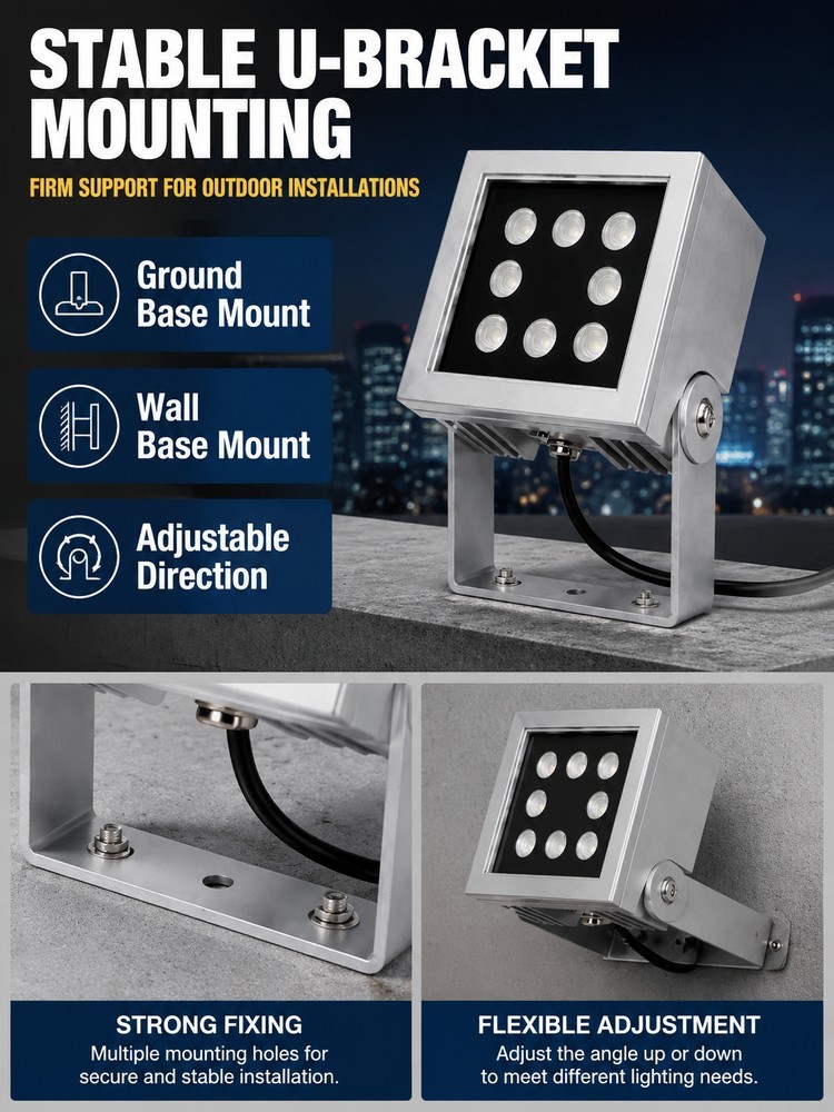 9 LED Architectural Flood Light IP66 Waterproof Outdoor Adjustable Bracket Bridge Lighting