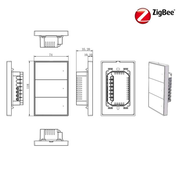 No Neutral ZigBee 16A US Mouse-click Button Switch 3 Gang