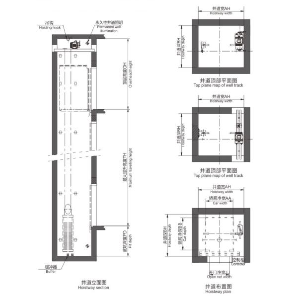 1100mm Pit Residential Lift 0.4m/S High Speed Elevator Outside Elevator Lifts