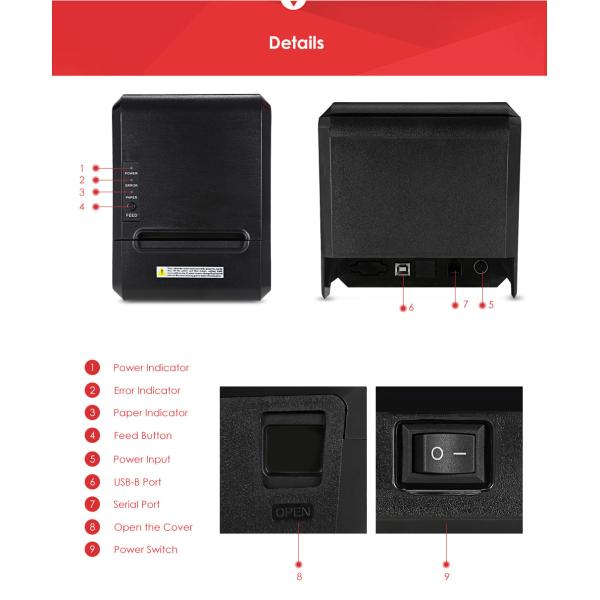 Ticket Barcode Wireless POS Printer Lan Port 300mm/s 12V 1A Power GOOJPRT