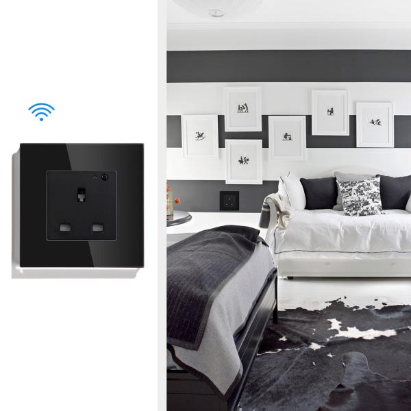 Tuya 2021 13A Outlet Universal Smart Wifi Socket Plug Glass Panel Wall Socket Uk