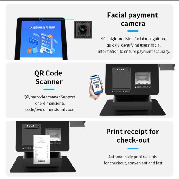 Restaurant Desktop Android/Wind10 System Multi Touch Screen Kiosk Self Ordering Payment LCD Kiosk with Credit Card Terminal