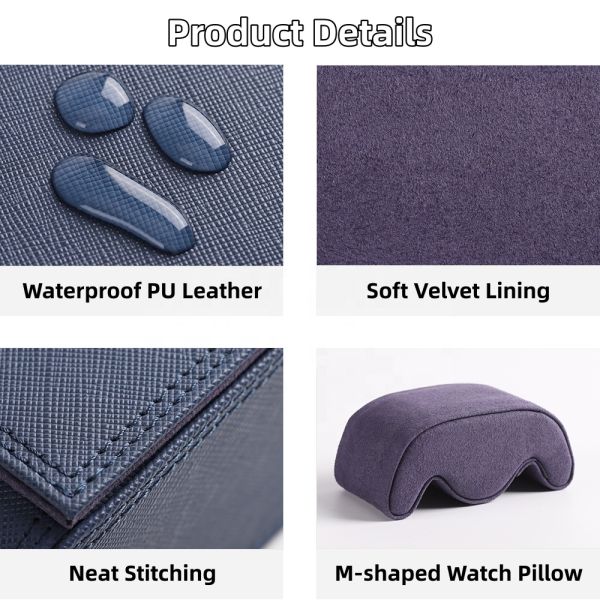 Handmade Luxury Logo Travel Watch Box Leather Velvet Lining 6 Slots Watch Case