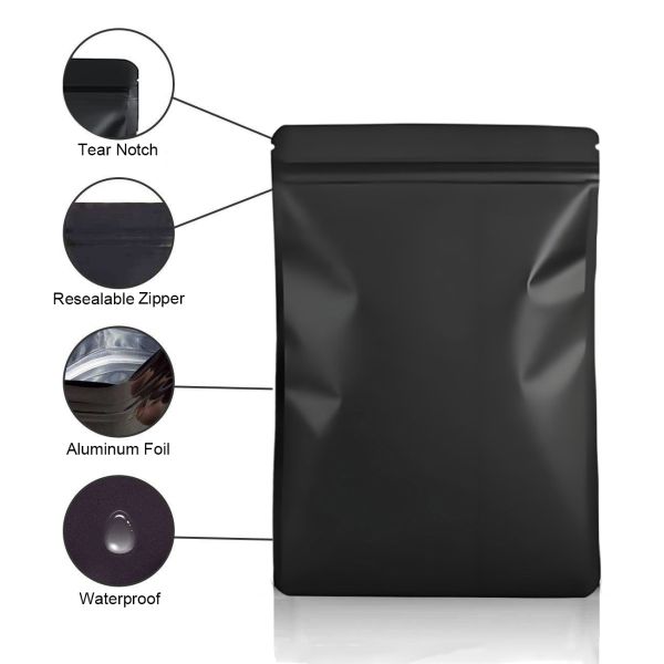 Water Proof Recycle Biodegradable Resealable Matte Black Foil Plastic Zipper Packaging Ziplock Mylar Bags