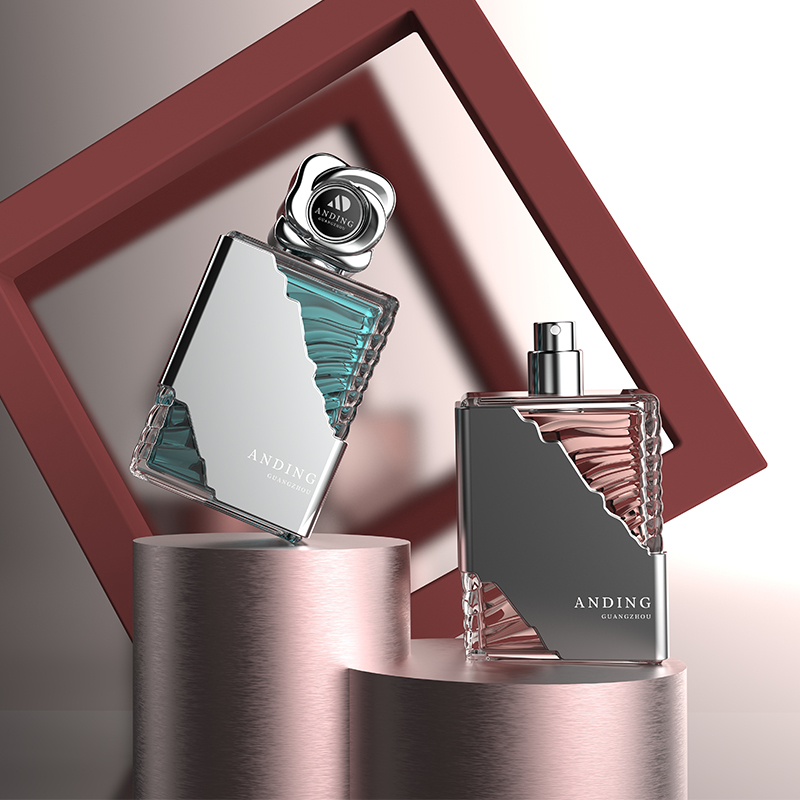 100ml Glass Perfume Bottles Unique Angled Rectangle Floral Cap Empty