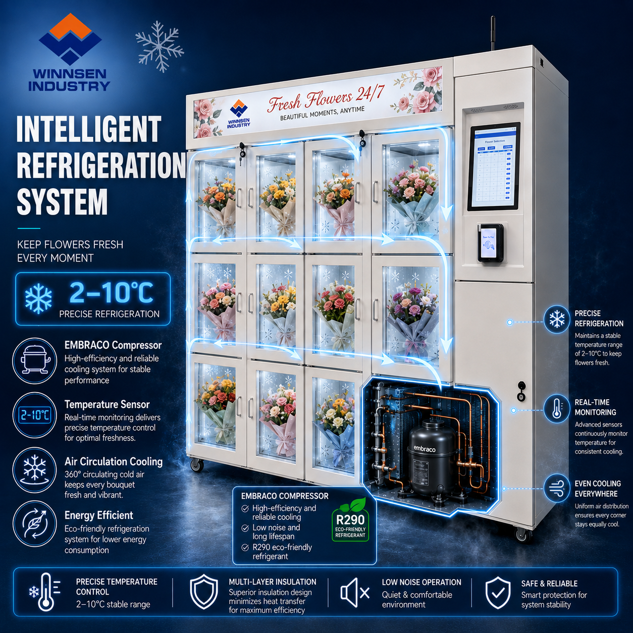 Refrigerated Touchscreen Flower Vending Machine with Multiple Payment Options for Fresh Bouquets
