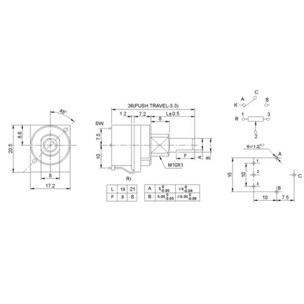 Solder Terminal Dimmer Carbon Composition Potentiometer SPDT With Push Switch