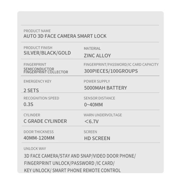 Enhanced Security 3D Face Recognition Smart Door Lock with Camera and Wifi Connectivity
