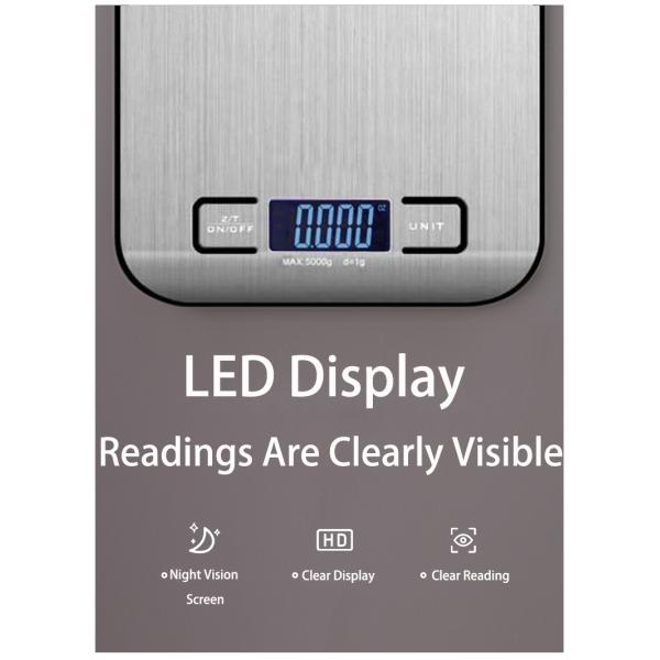 Digital Display Precise Rectangle Stainless Steel Kitchen Scale for Electronic Food Measurement Range 5kg 15kg Battery