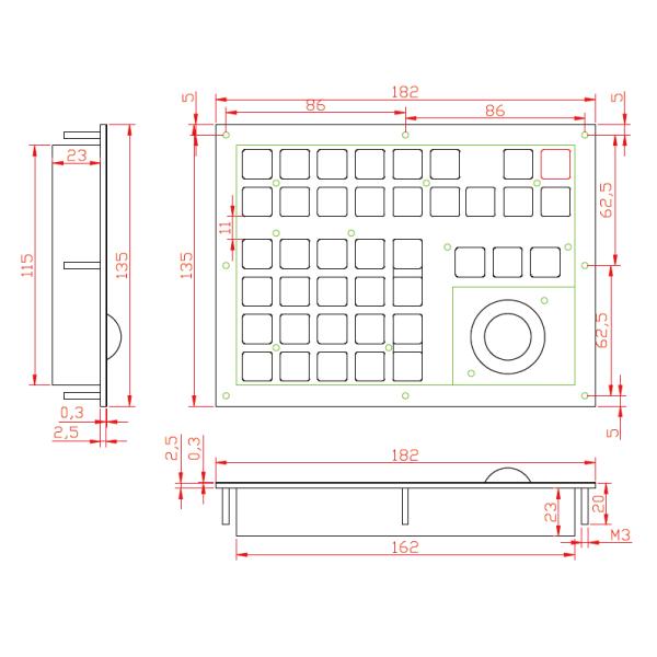 38 Keys Panel Mount Trackball Pointing Device Industrial Membrane Keypad MTB