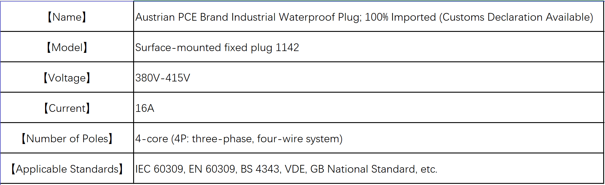 PCE Industrial Waterproof and Dustproof Tunnel Socket, Welding Machine Socket 380V-16A-4-Core-IP44-Typ1142