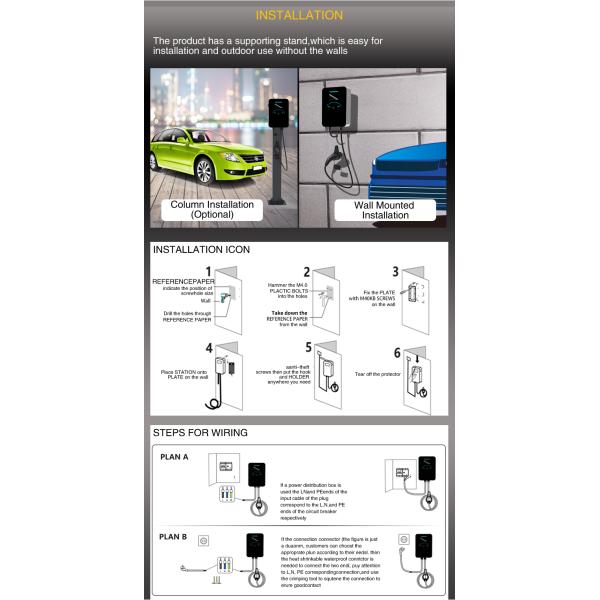 400V 32A 22kW Level 2 EV Charging Station Three Phase Input / Output Voltage for Home Electric Car Charging 22kw