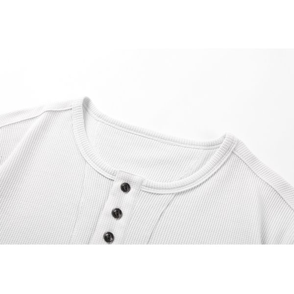 Minimalist Waffle O-Neck Regular Fit Solid Knitted Printed Cotton-Polyester Vintage T-shirt for Men's Autumn Casual OEM
