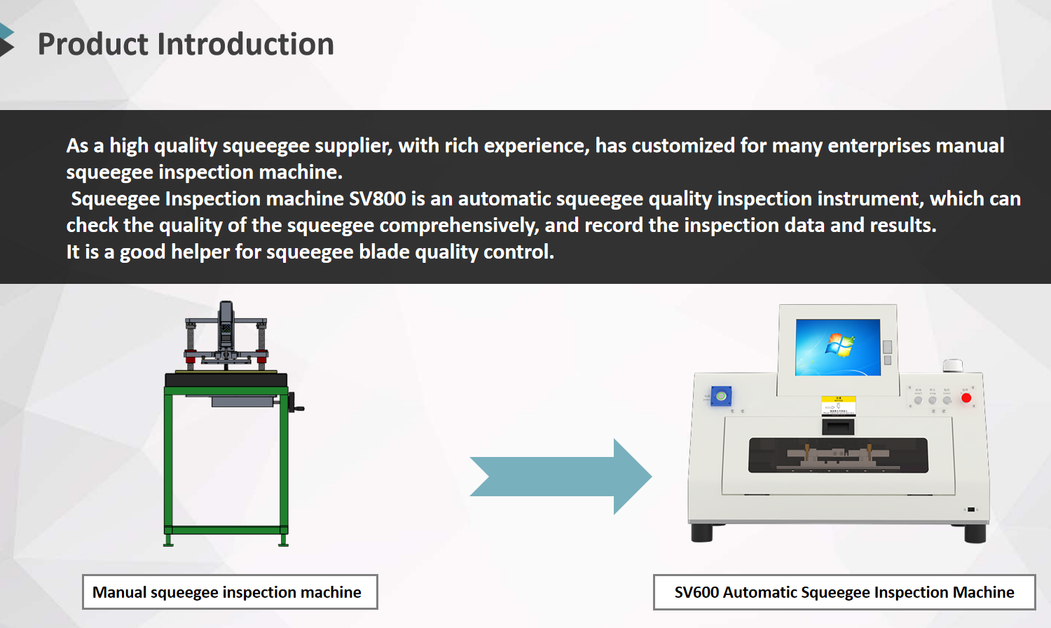 Full Vision Automatic Squeegee Inspection Machine SV800 for extended 1-meter length DEK, MPM, Fuji, EKRA squeegee