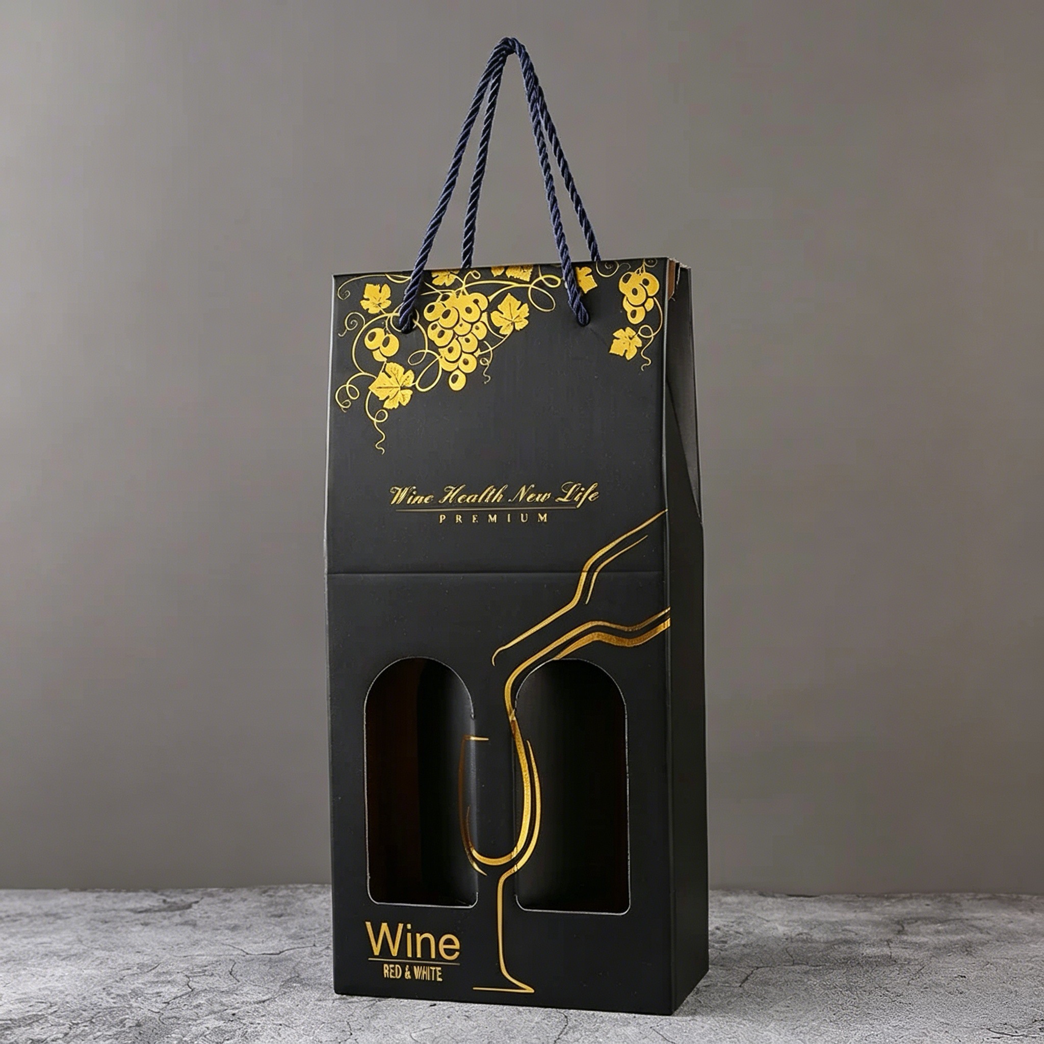 Corrugated Wine Packaging Boxes Window Rope Handle For Bottle Gift