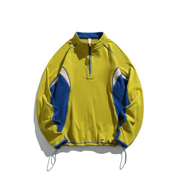 Custom OEM ODM Half Zip Stand Collar Thermal Pullover, Constant Temperature Warm Outdoor Color Block Fleece Top, Custom Logo & Fabric Supported
